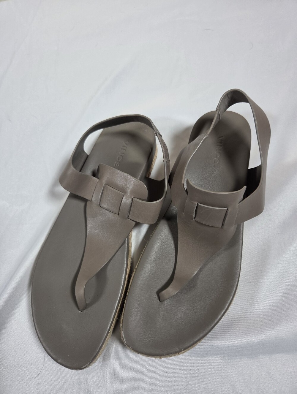 Vince Flint Beige Womens Espadrille Leather Platform Thong Sandals Sz 8.5